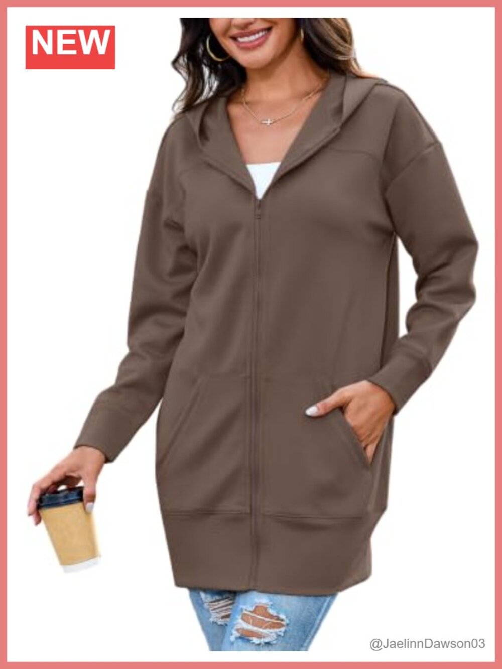 Long Zip Up Hoodie Oversized Full Zip Sweatshirt Raglan Pockets